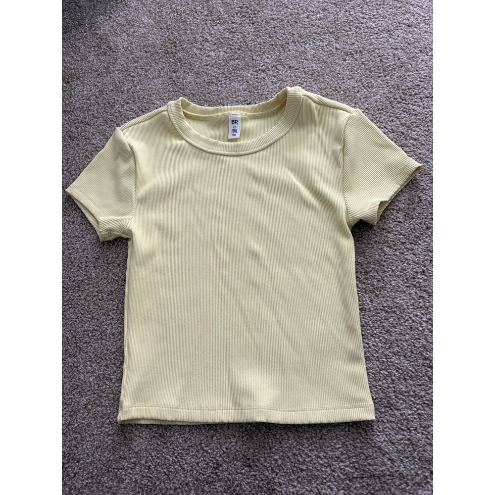 BP Ribbed Crop Top Basic Tee Short Sleeve Yellow Crew Neck Casual Top XS